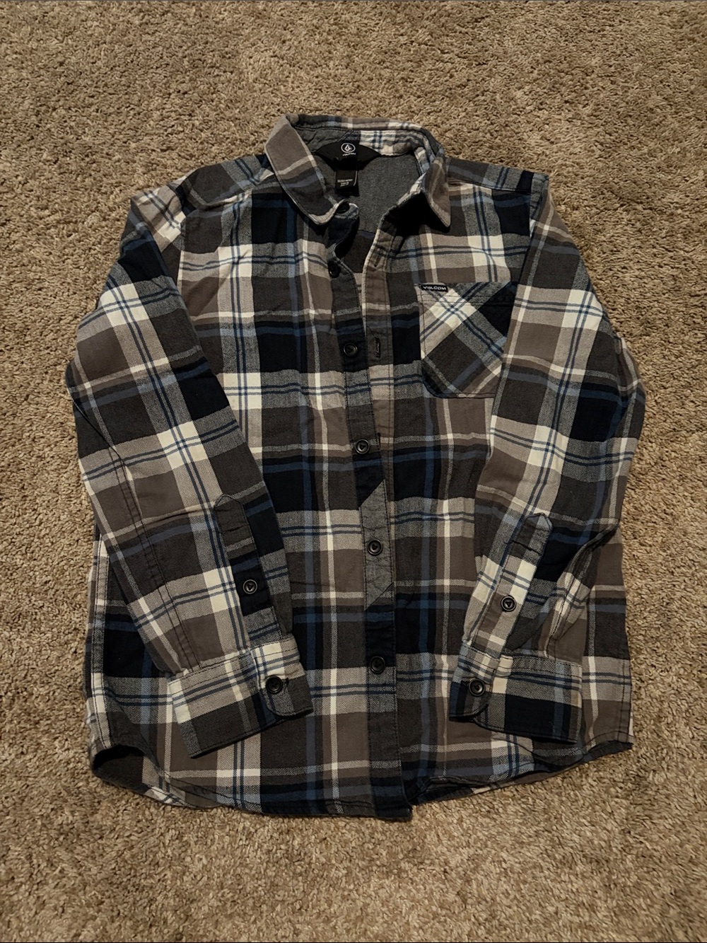Volcom Gray Black Blue Plaid Button-Down Shirt - Kids